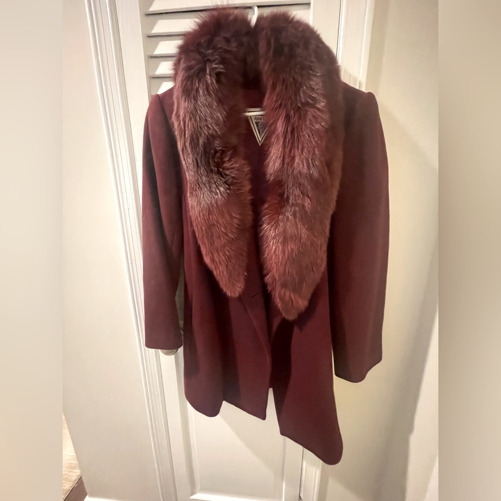 Real Fox Collar Burgundy Coat